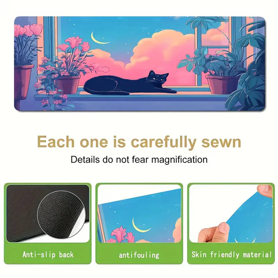 1pc 40x90cm Window Cat Floral Rubber Non-Slip Mouse Pad Office Desk Accessory