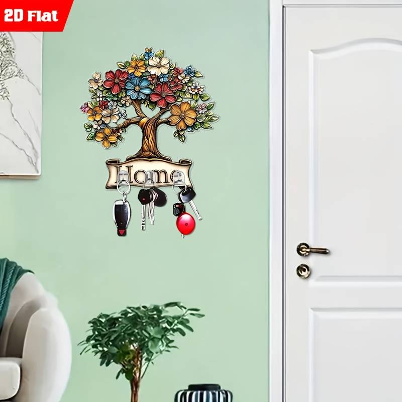A 2D Flat Acrylic Tree of Life Creative Wall Hook And Key Holder Self-Adhesive Hook Suitable for S