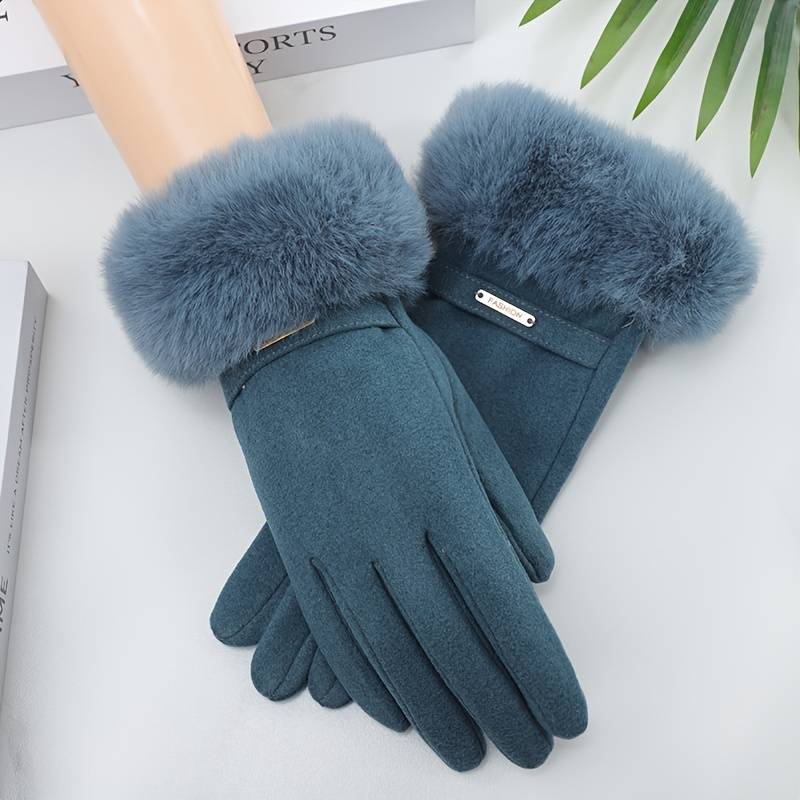 1 Pair Beige Winter Touchscreen Gloves