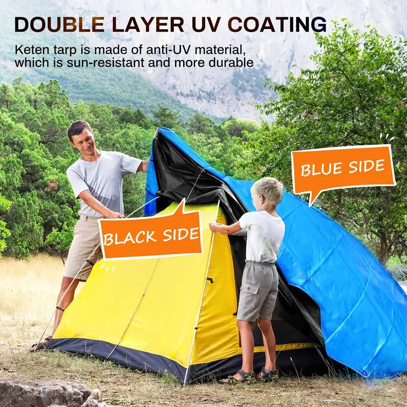 1pc 14 Mil Heavy Duty Tarpaulin 3x5m Waterproof UV Resistant PE Material with Reinforced Grommets