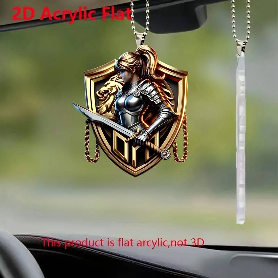 1pc 2D Flat   Vintage  Acrylic Shield Pendant Knight Sword Design Car Hanging Ornamen