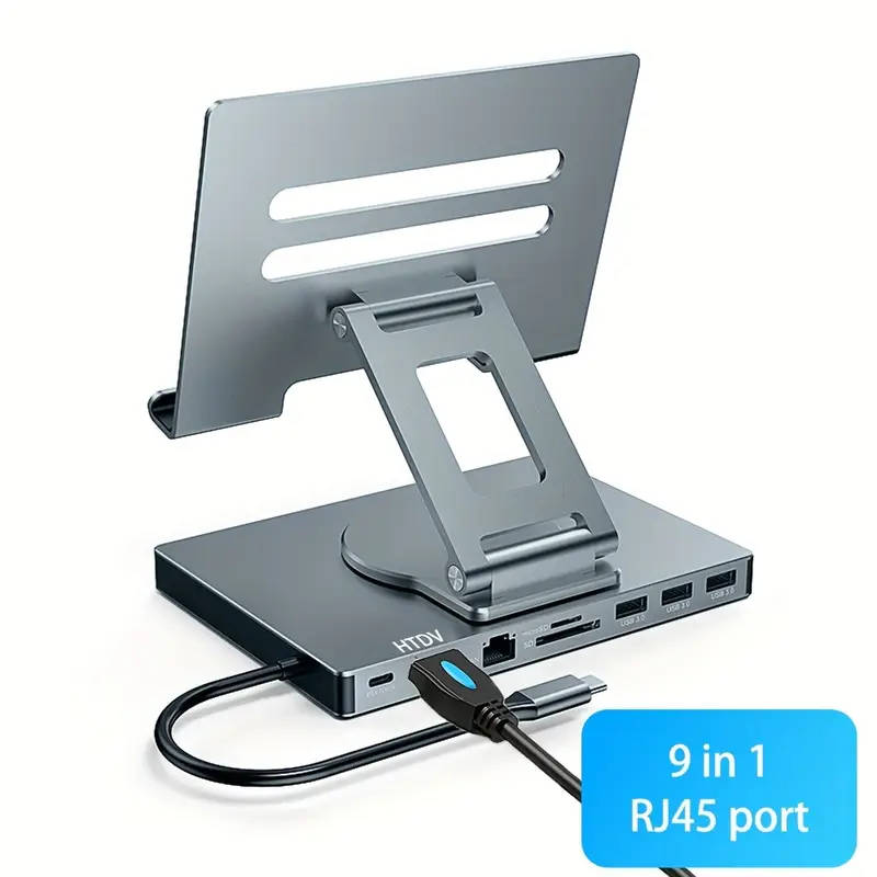 9 in 1 Type-C Rotating laptop/tablet stand with 4k60Hz Gigabit Ethernet port