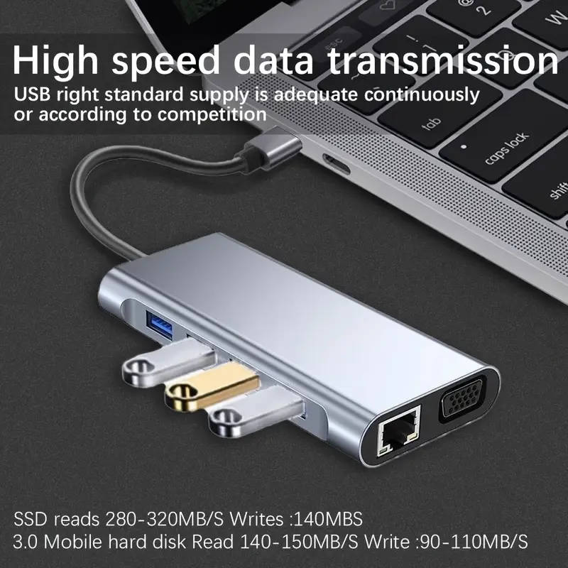 11 in 1 USB-C / Type-C to USB Docking Station HUB Adapter(100M Network Port)