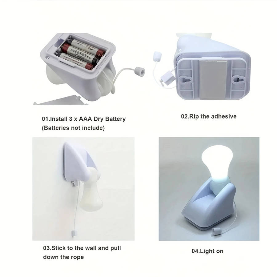 1pc Retractable Rope Light Portable LED Lamp Zipper Control Battery Powered Self-Adhesive Traditiona