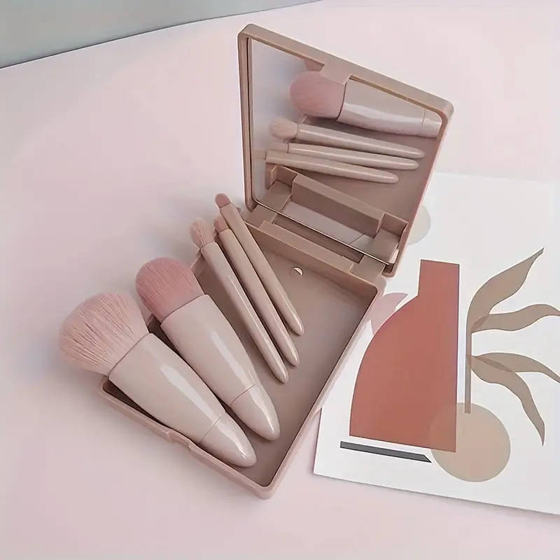 5pcs Hypoallergenic Nylon Bristle Makeup Brush Set with Mirror ABS Handle Oval Foundation Blending B