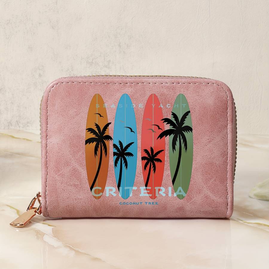 1pc Tropical Print Women's Compact Wallet Stylish Zippered Clutch with Multiple Slots Durable PU