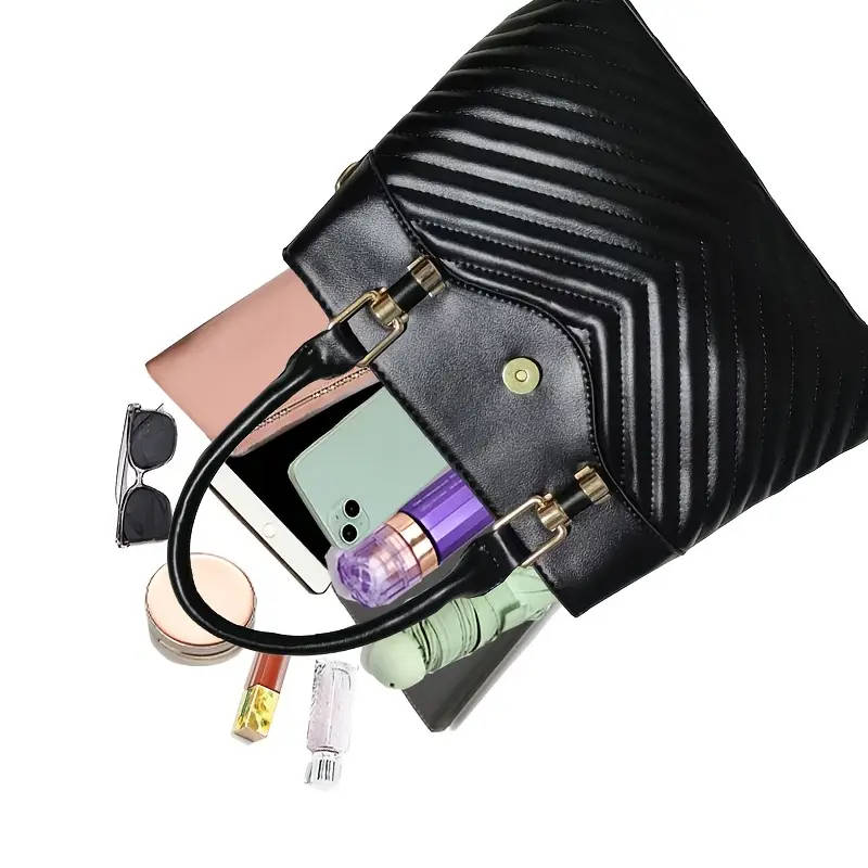 Elegant Faux Leather Tote Bag for Women Anime Theme Stain Resistant Fixed Shoulder Straps Zipper