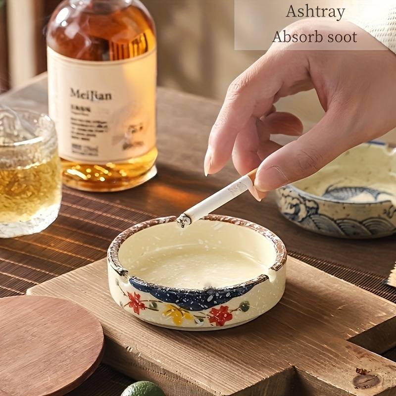 1pc Rustic Ceramic Ashtray with Lid Round Smoke Ashtray for Home Living Room Hotel Restaurant