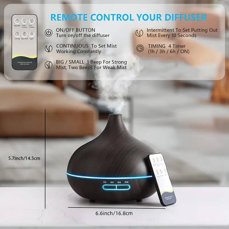 LED Aroma Diffuser with Wood Grain Design - USB-Powered Humidity Regulator & Air Freshener, Compact