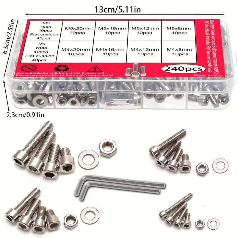 240-Piece Stainless Steel Hex Nut And Bolt Combination Kit