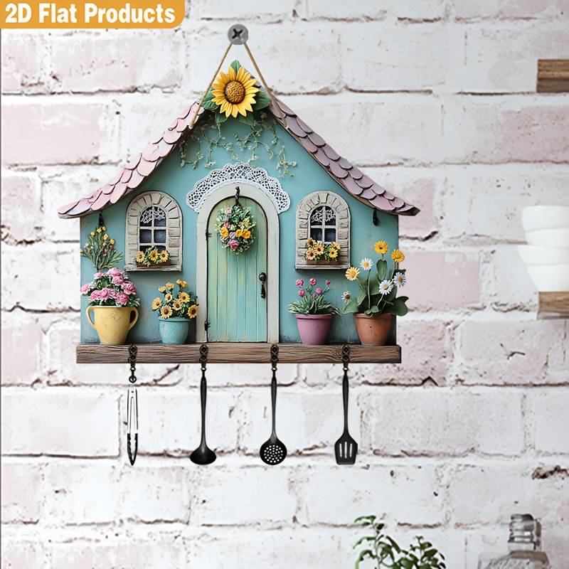 A Piece of Minimalist Colorful Wooden House Key Holder with Four Metal Hooks (30.0cm X 24.99cm) Sui