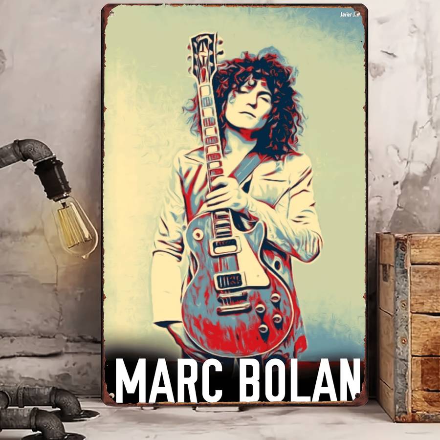 1pc Vintage Marc Bolan Metal Wall Art Sign 20.32cm x 30.48cm Durable Iron Decor with Electric Gui