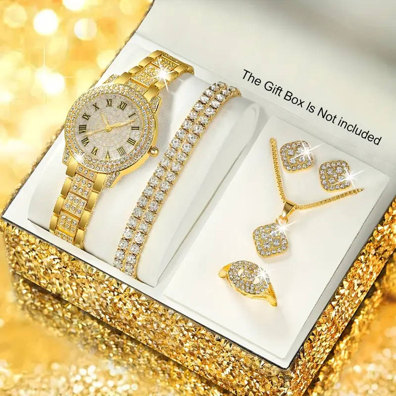 Elegant 1Piece Mscxdk Womens Round Quartz Watch And 6Piece Jewelry Set