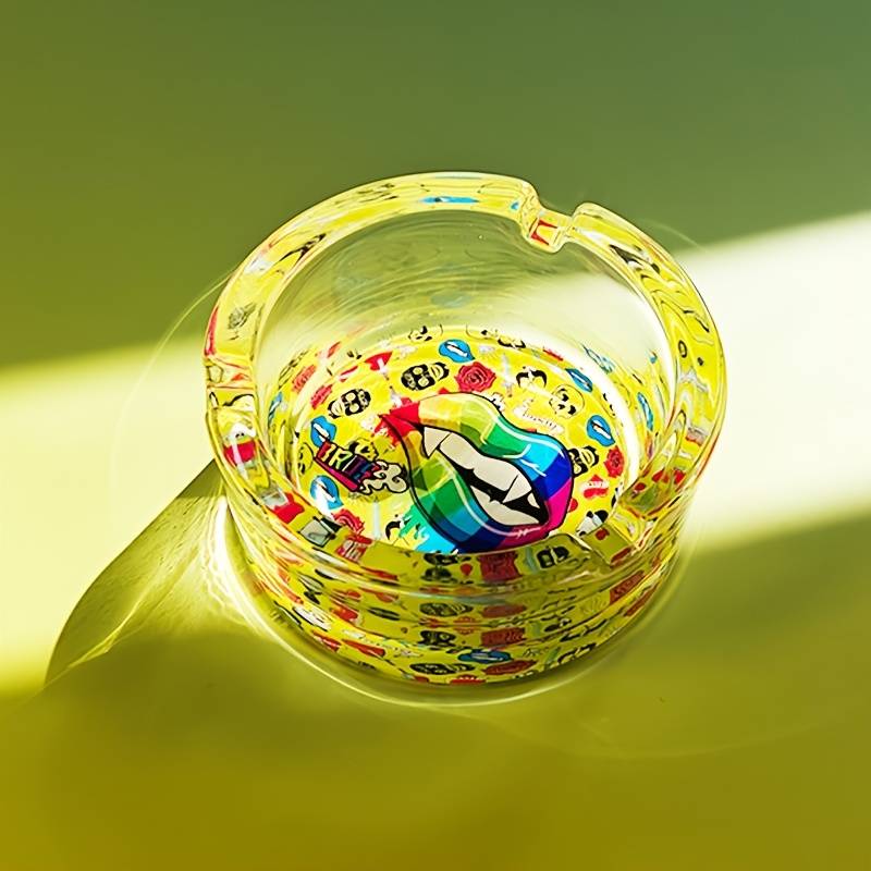 1pc Green Lip Circular Glass Ashtray Suitable for Smokers Decorative Cigarette And Cigar Holder