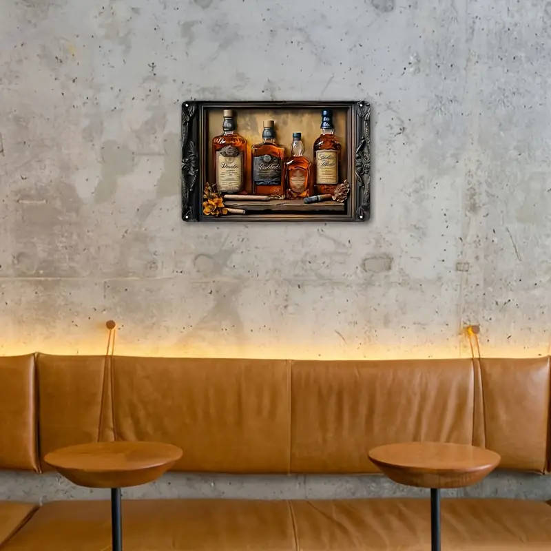 1pc Contemporary Aluminum Whiskey Cigar Metal Wall Art 20x30cm Multipurpose 2D Decor