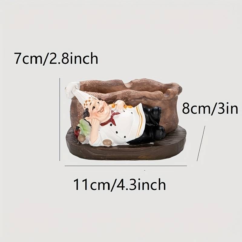1pc Vintage Chef Ashtray Resin Food-Themed Oval Shape No Power Needed Home Kitchen Deco