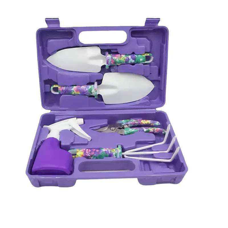 5pcs Gift Box Set of Colorful Gardening Tools - Metal Loosening Shovel, Weeding Trowel, Pruning Shea