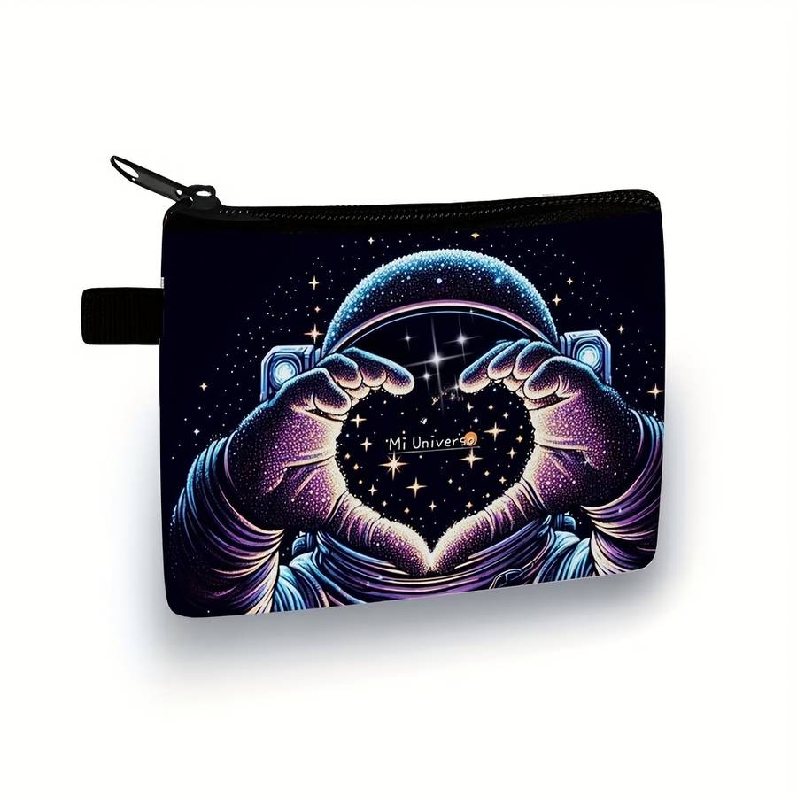 1pc Women's Casual Astronaut Space-Themed Coin Purse Durable Polyester Machine-Washable Zipper