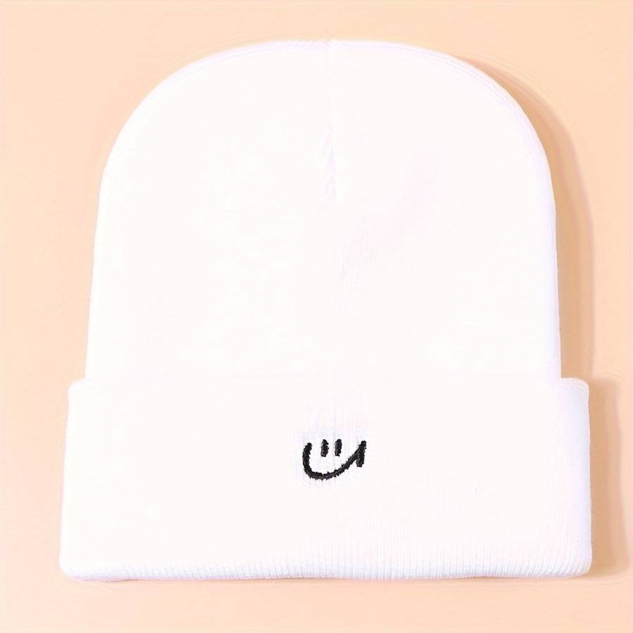 1pc joyful Embroidered Beanie Stretchy Adjustable Knit Skull Cap for Men Women Warm Cozy E