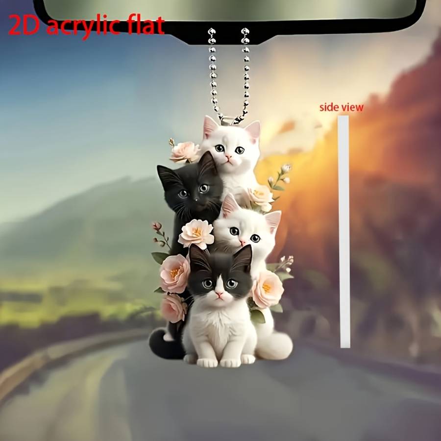 1pc 2D Flat  Charming Cat and Flower Acrylic Pendant Versatile  Decoration Suitable for Car R