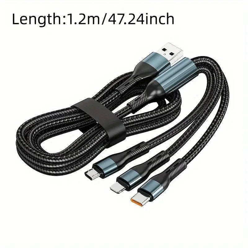 120W 3in 1 USB Fast Charging Cable Micro USB Type C Cable Data Cord for Realme