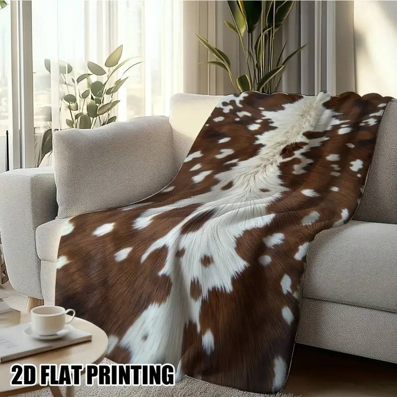 Cowhide Pattern Printed Throw Blanket - Vintage Style