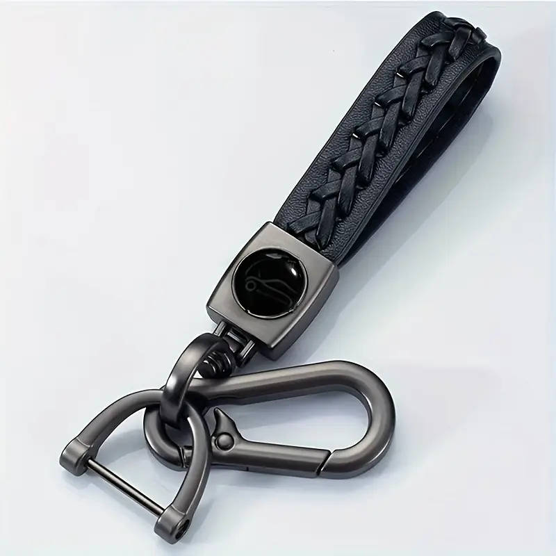 1 x Men's Braided PU Leather Strap Car Keychain Red