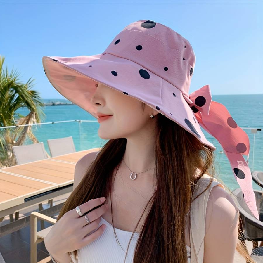 Stylish Polka Dot Summer Sun Hat Wide Brim UV Protection Bucket Hat
