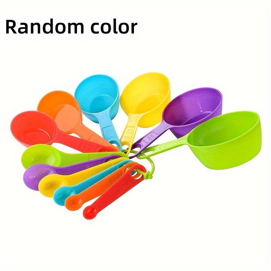 12-Piece Set Assorted Colors Plastic Measuring Cups and Spoons for Flour Milk Powder Coff