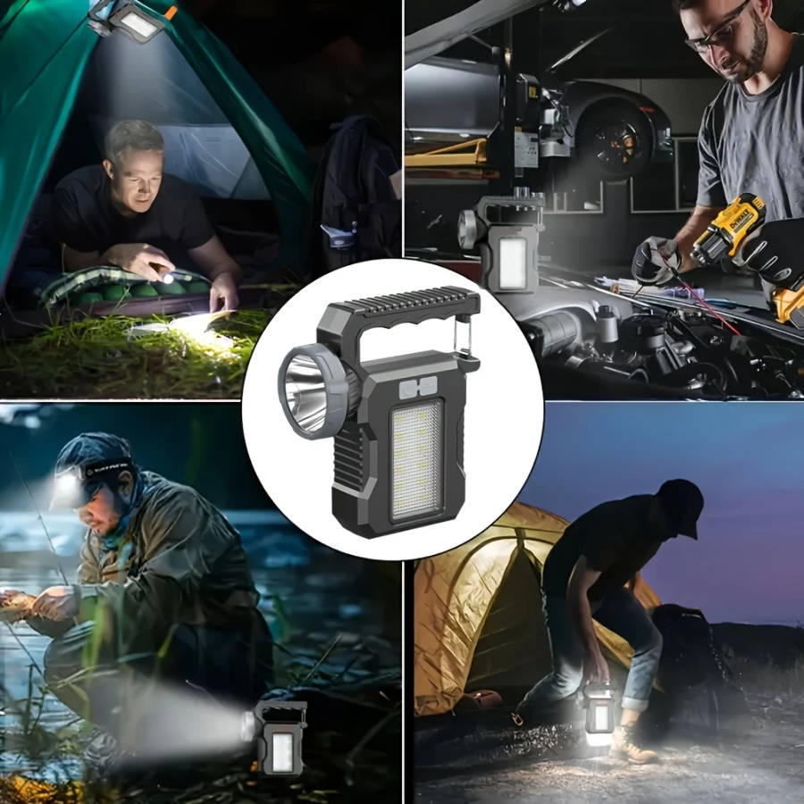 1pc Rechargeable LED Searchlight Portable Flashlight With Metal Locking Clip Handheld Spotlight And