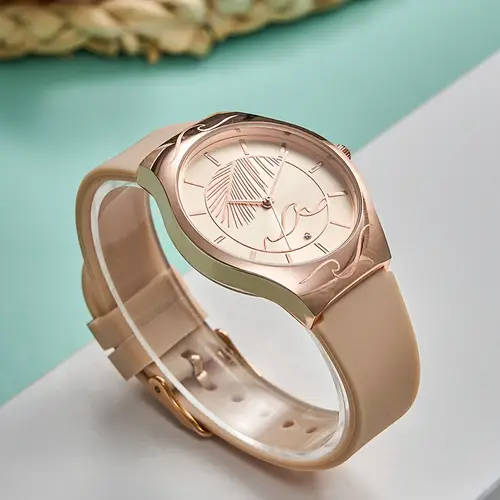 1pc Elegant Women's Quartz Watch Silicone Strap Zinc Alloy Case Non-Wireless Non-Rechargeable Batter