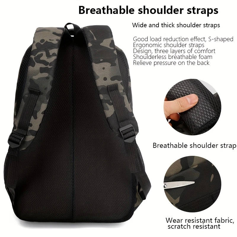1pc Mens Casual Nylon Backpack with Laptop Compartment Lightweight Adjustable Straps Zipper Closure