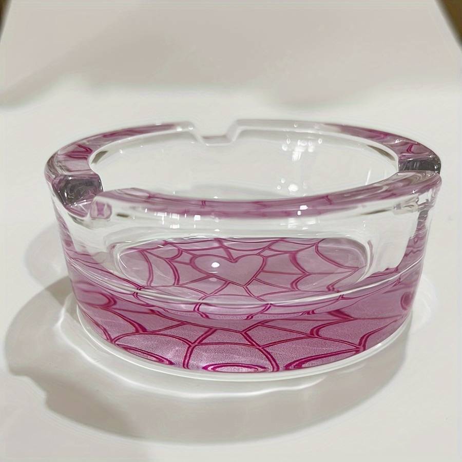 1pc Pink Spider Web Pattern Glass Ashtray 8.5CM Sweet Cute Pink Round Ashtray Creative Luxury O