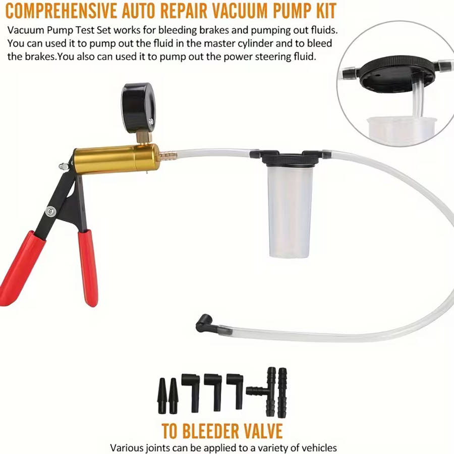 16pcs Brake Bleeder Kit Handheld Vacuum Pump Tester with Adapters for Automotive