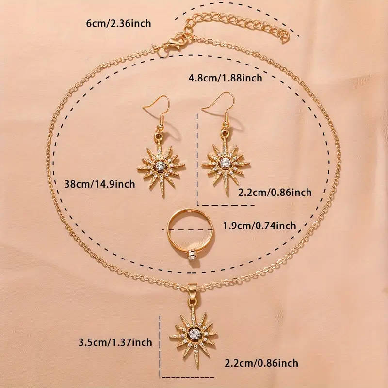 Elegant 4 pieces Sun Pendant Jewelry Set with Luxurious Rhinestones