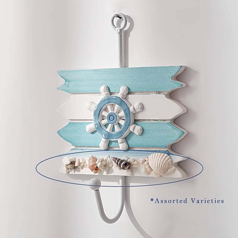 1pc Nautical Wooden Key HookWall Mounted Storage Organizer with Easy InstallMulti-functional H