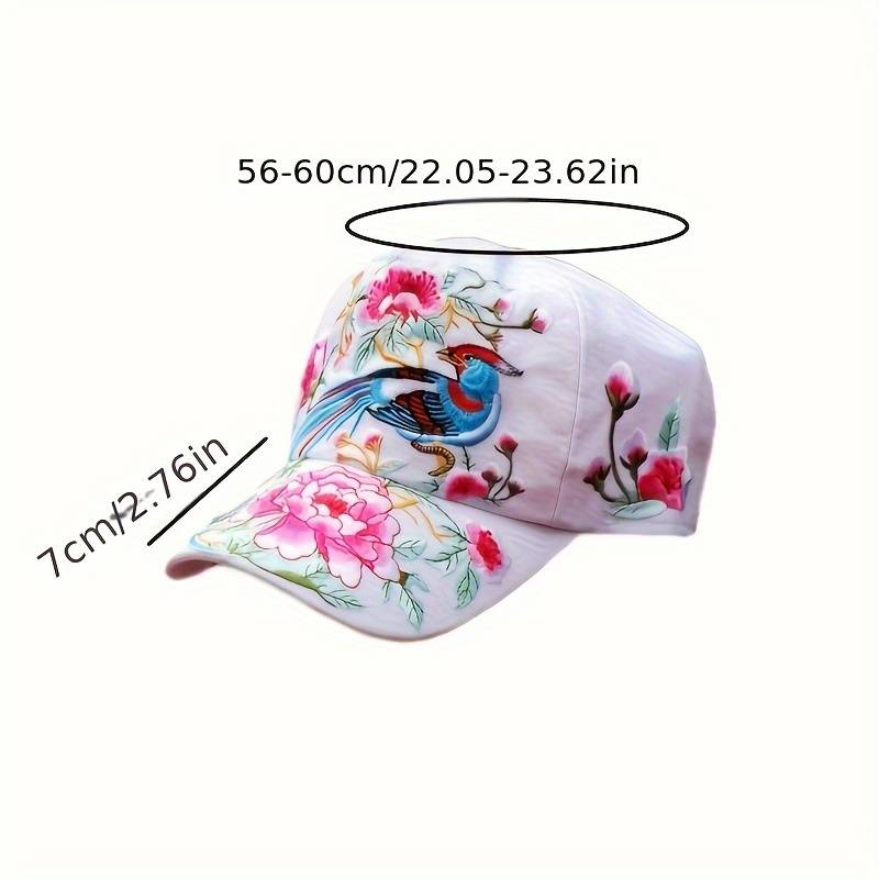 1pc Elegant Oriental-Inspired Women's Baseball Cap with Floral Bird Embroidery Adjustable Sun-