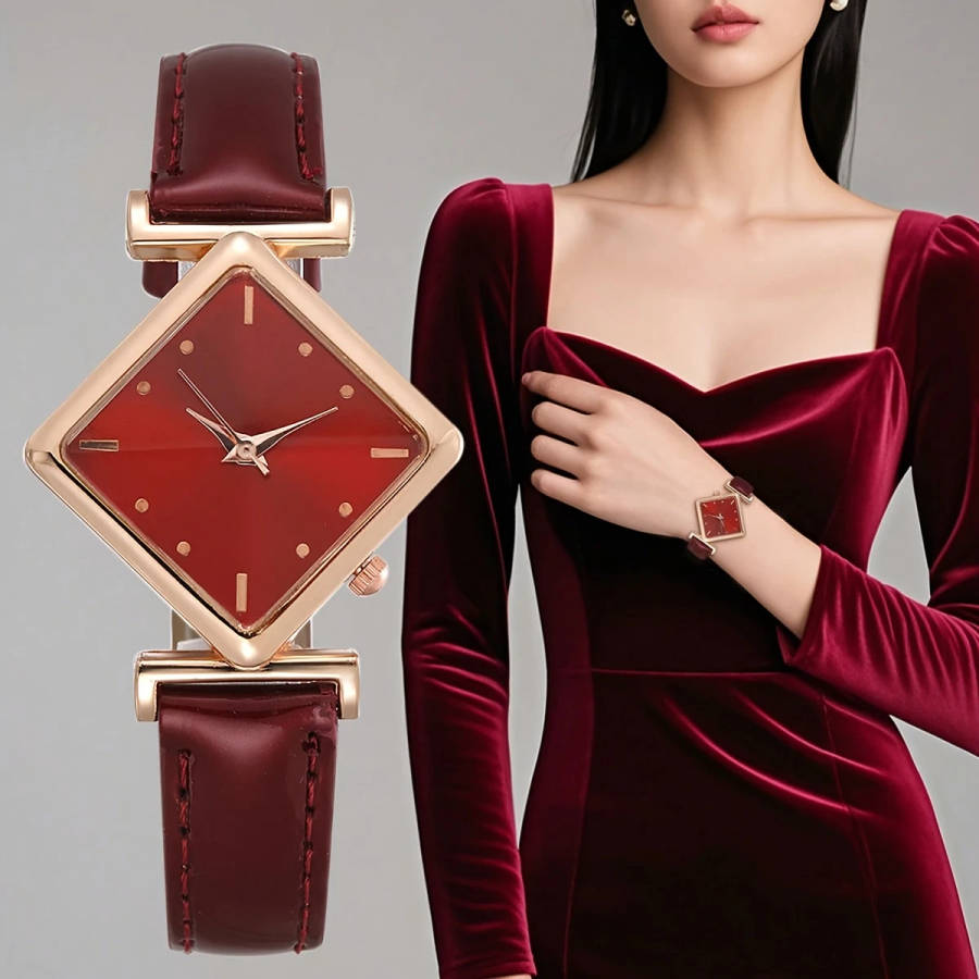 1pc Women's Fashion Personality Belt Square Case Quartz Watch Elegant Women's Watch