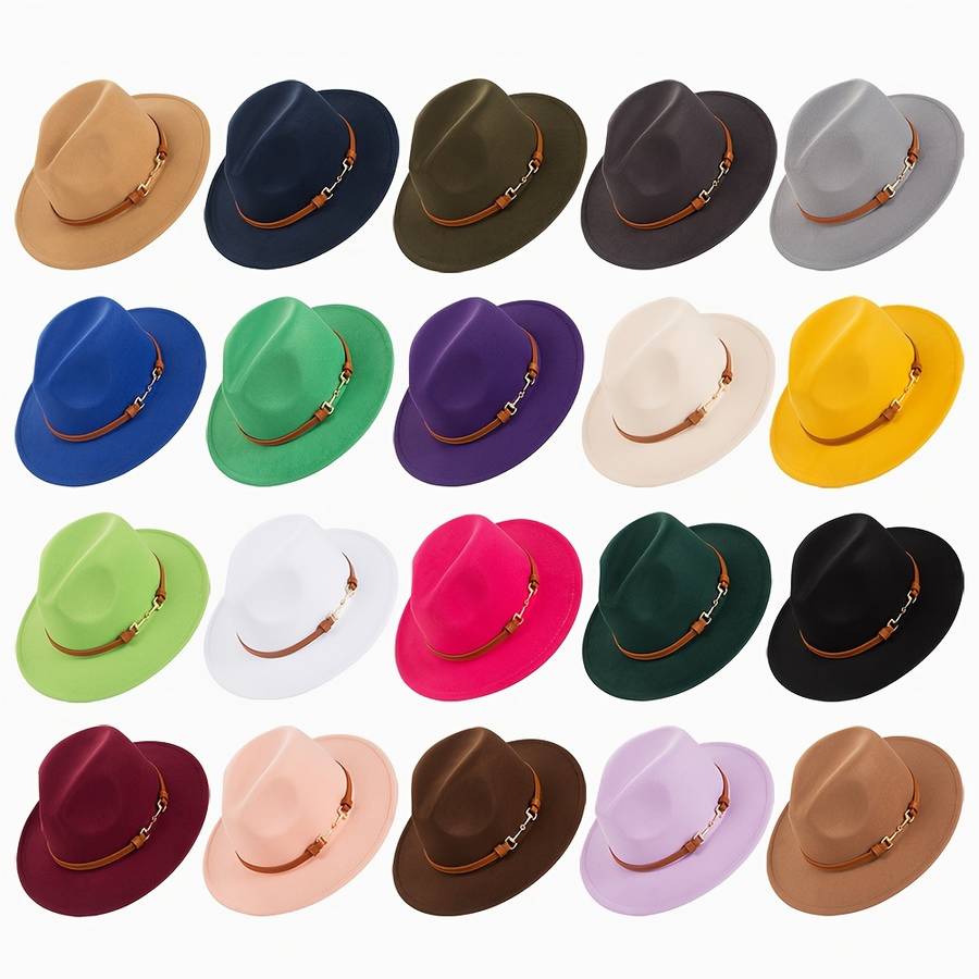1pc Stylish Unisex Jazz Hat With Detachable Belt Buckle British Retro Design With Large Brim And