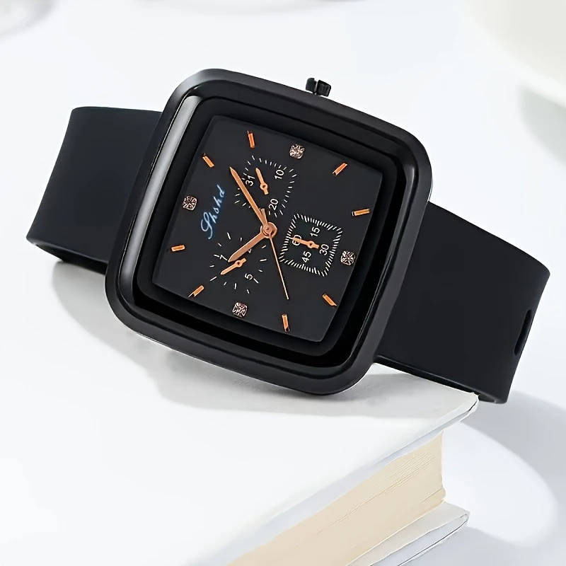 1pc Square Fashion Autumn-Winter Women's Watch Simple High-End Quartz Wristwatch Silicone Strap Mini