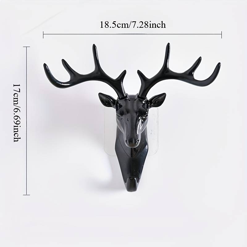 Deer Antler Wall Hook  Black Plastic  Easy-to-Install No-Drill Key Holder  Stylish  Fu