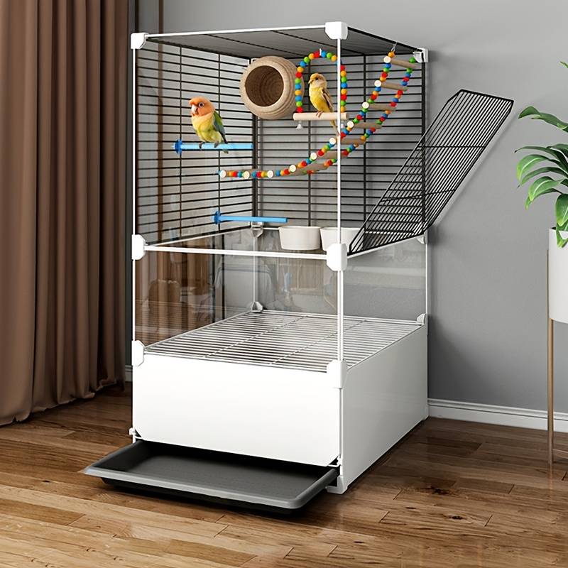 1pc White Model Anti-splash 1 layer of grid + 1 layer of transparentPet Cage