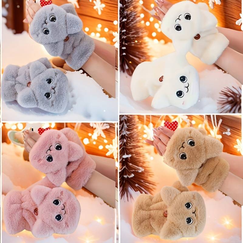 1 Pair White Warm Gloves
