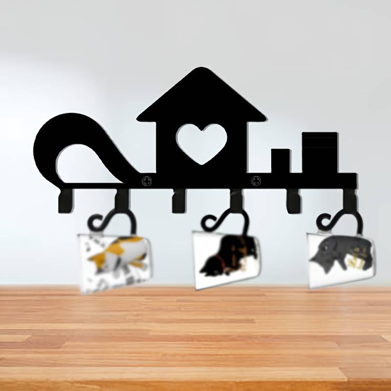 1pc Love House Metal Wall-Mounted Key Hook RackStylish Decorative Organizer for Keys Coats Hats