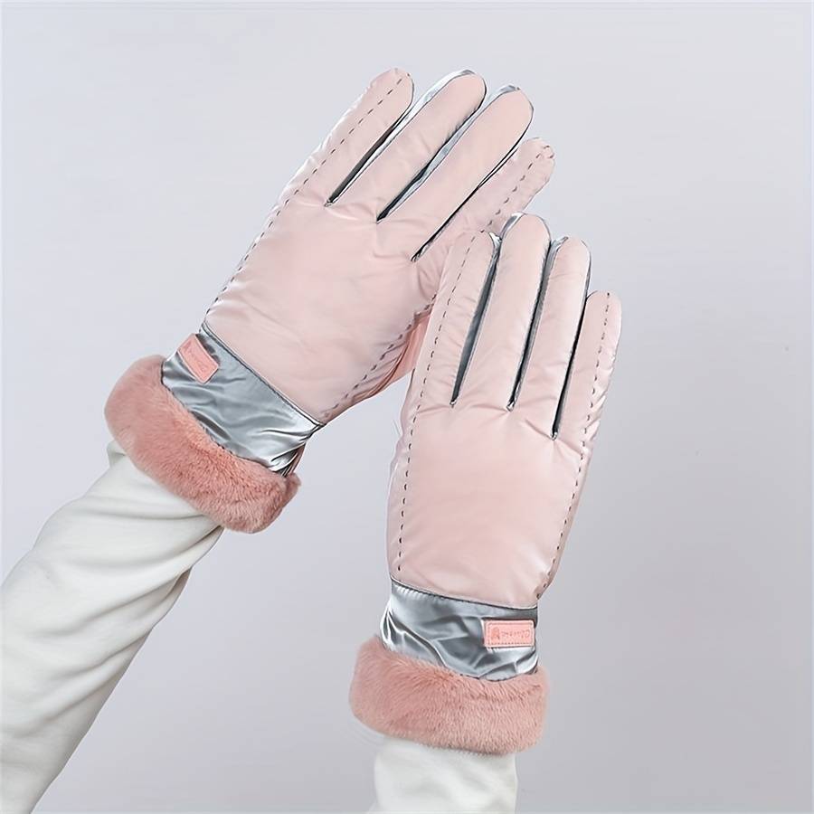 1 Pair Beige Color Warm Gloves