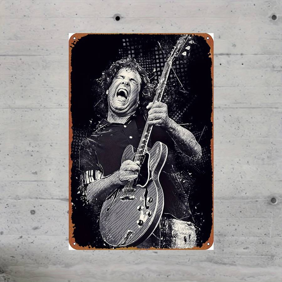 1pc Vintage-Inspired Gary Moore Guitar Metal Tin Sign Waterproof Weather-Resistant Universal Wal
