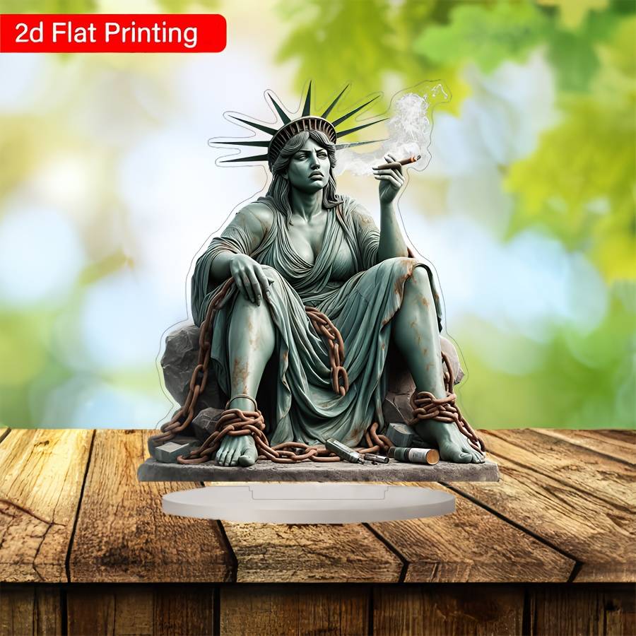 1pc 2D Flat   Acrylic Figurine Statue of Liberty Smoking Home and Office Decoration  F