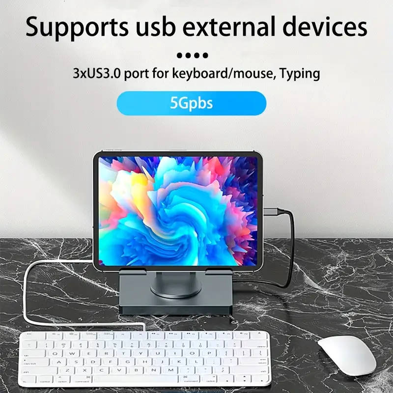 9 in 1 Type-C Rotating laptop/tablet stand with 4k60Hz Gigabit Ethernet port