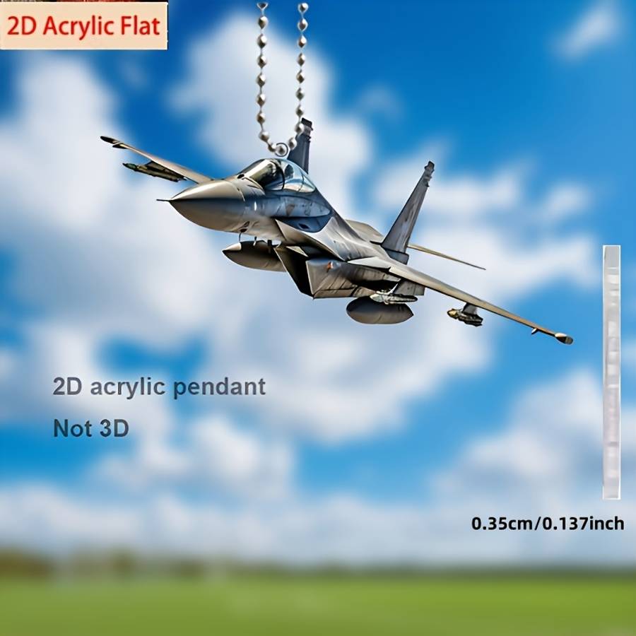 2D Flat S Plane Acrylic Military Aircraft Pendant Fighter Jet Charm For Car M