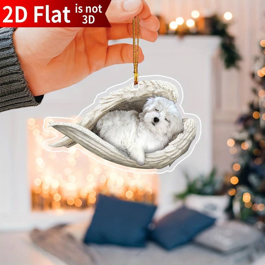 1pc 2D Flat    Acrylic Maltese Sleeping Angel Memorial White Puppy Dog Animal Pet Cute C